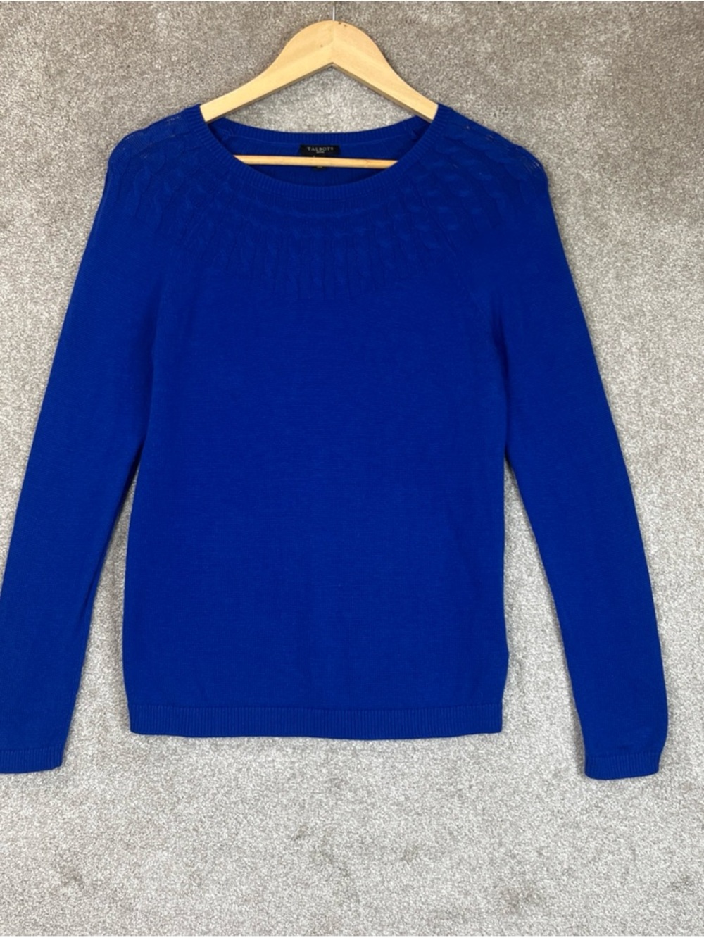 Talbots Sweater Womens Medium Petite Blue Cotton Blend Pullover Stretch- 4560